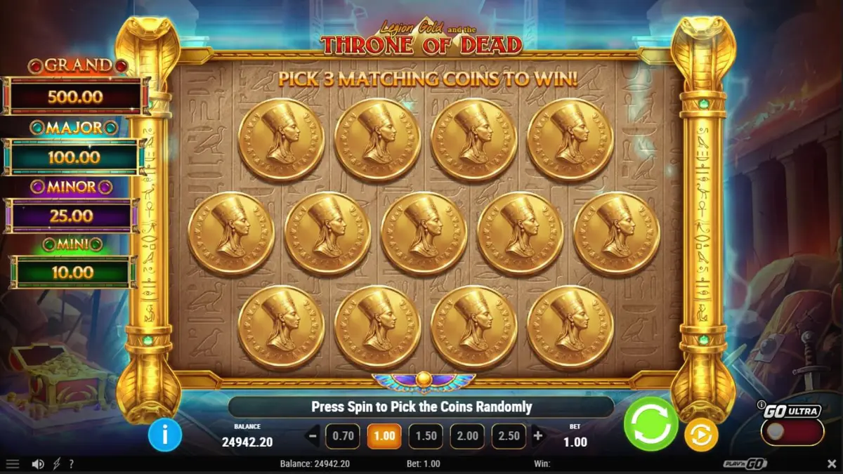 Legion Gold and the Throne of Dead slot theme featuring Roman and Egyptian elements