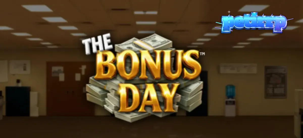 Tampilan visual slot The Bonus Day dengan tema kantor yang penuh warna