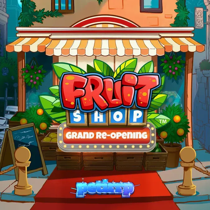 Tampilan visual slot Fruit Shop Grand Re-Opening dengan simbol buah yang cerah